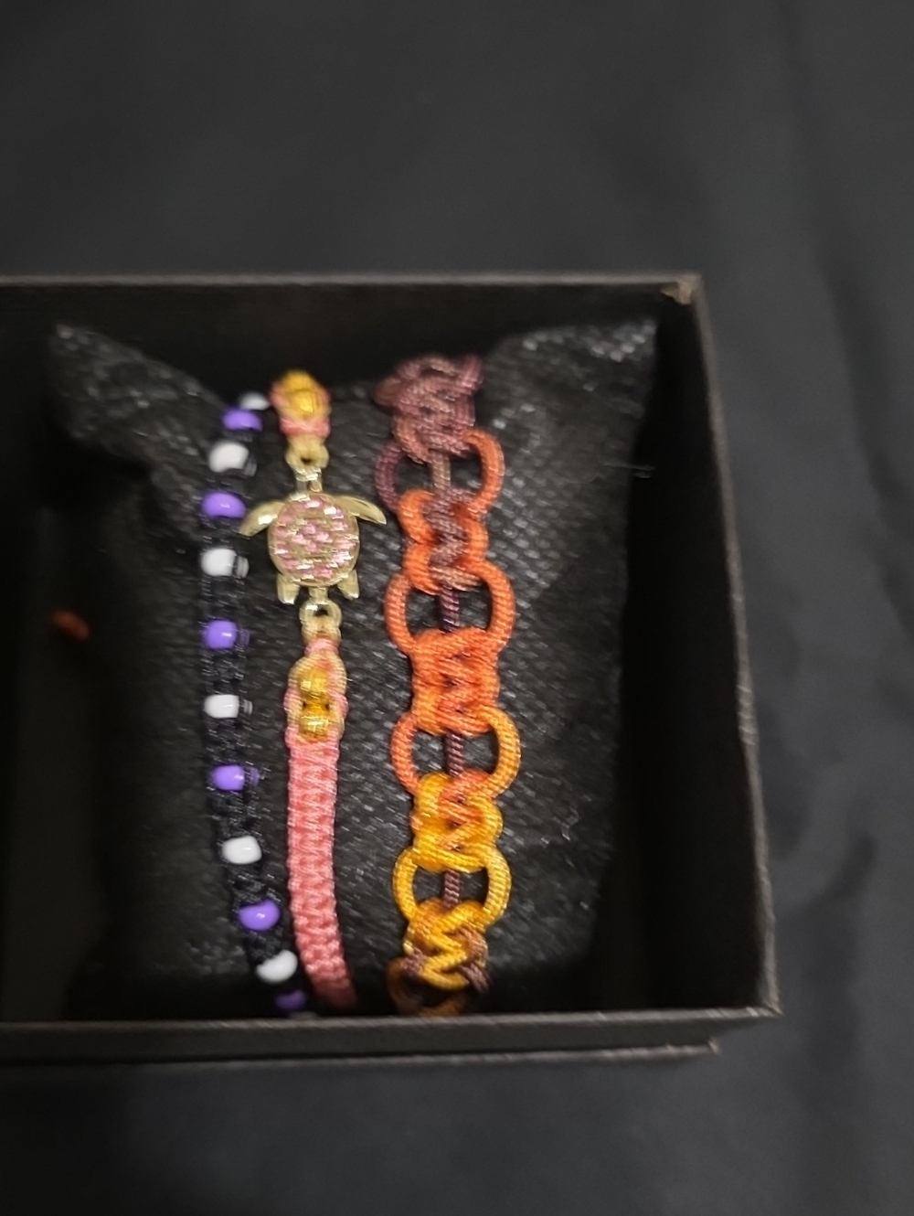 Handcrafted Multicolor Turtle Charm Bracelet Set - Pink, Purple, Orange